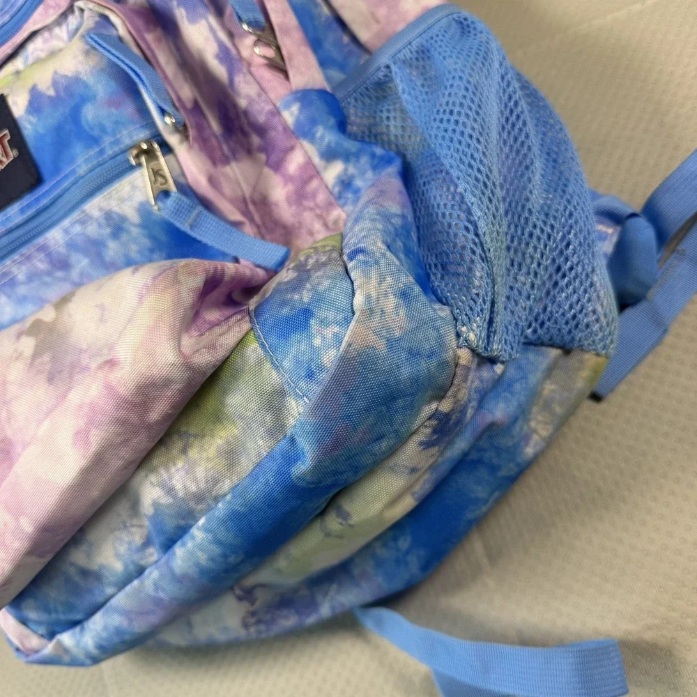 JanSport Big Student Tie Dye Backpack Blue Purple Pink School Bookbag Mesh